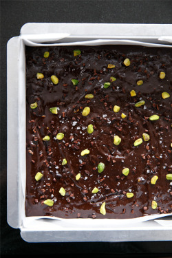 sweetoothgirl:Olive Oil & Pistachio Brownies