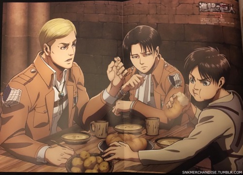 snkmerchandise:  News: PASH! February 2017 issue Poster Original Release Date: January 10th, 2016Retail Price: 864 Yen Close-up look at the Shingeki no Kyojin poster featuring Erwin, Levi, and Eren in PASH!’s February 2017 issue (Previewed here)! Update