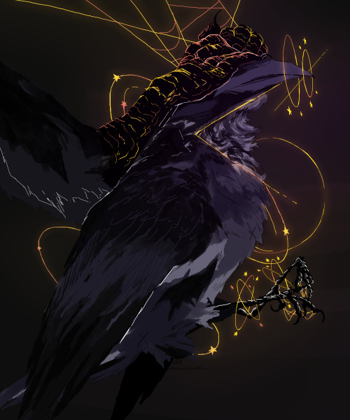 toolassistedspeedrun: a raven in control and a cat spiralling out of it (commission me or see w