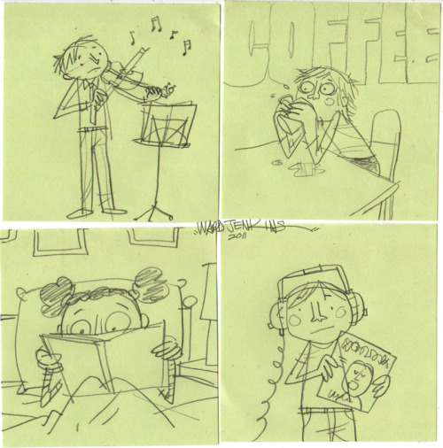 wardjenkins:  Some Post-It doodles. Sure, why can’t kids drink coffee? (by wardomatic) 