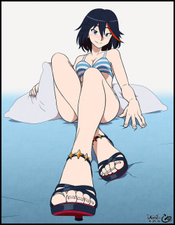 ukimen:   KLK - ‘Let’s Get Comfortable’ [x][x]  Hmmm, I wonder what she wants~? ewe This picture gave me a lot of trouble at times, but I’m happy with the end result! I mainly just wanted to draw Ryuuko in some beautiful heels… though I do wonder