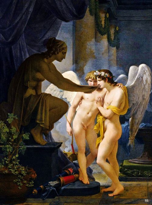 100artistsbook:Cupid and Hymen Drink from the Cup of Friendship. 1820.  Jean Baptiste Regnault. Fren