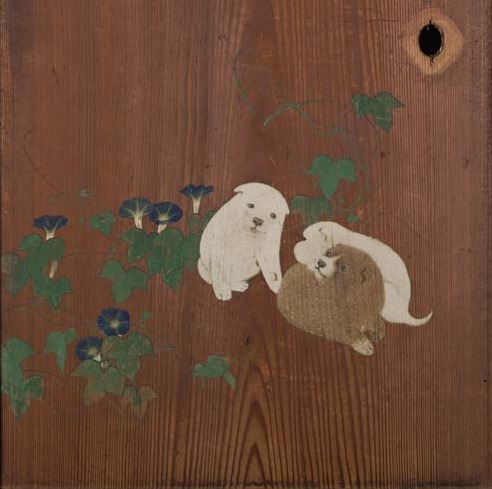 sasaq:  円山応挙 朝顔狗子図杉戸 1784- 東京国立博物館 