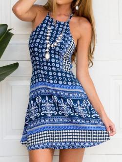 slapping:    Blue Tribe Print Strappy Back