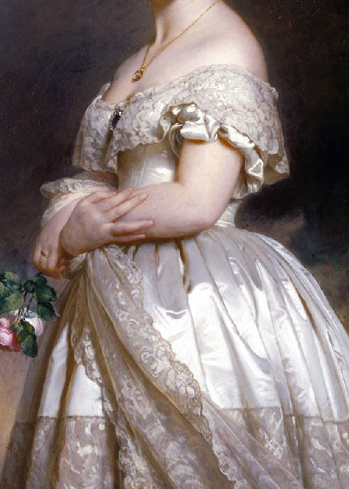 artisticinsight:  Details in WhitePrincess Alexandra of Wales, 1863, by Richard Lauchert.An Elegant Bouquet, 1886, by Gustave Jean Jacquet.  Katherine, Countess of Chesterfield, and Lucy, Countess of Huntingdon, c. 1640, by Anthony van Dyck.Empress