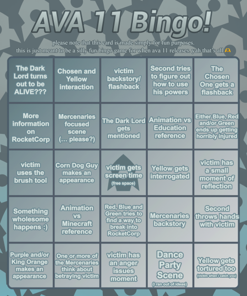The Ava 11 Prediction Bingo Card Is Finally Here !!! Sorry This Took Longer Than Expected As I Was Moving