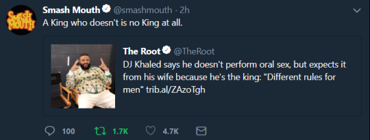 unlimitedgoats: lexaproletariat:  thesymbolofpeace:  SMASH MOUTH BEEFS WITH DJ KHALED OVER EATING PUSSY    Smash mouth says if u don’t eat pussy u weak  