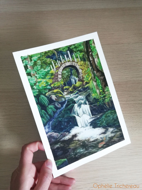  “The sacred waterfall”Original painting.21 X 15cm.Watercolor, gouache and color pencils