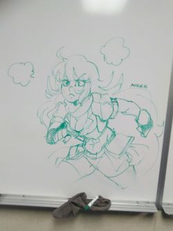chiicharron:  my mom’s a teacher so she left me in her room while she did some stuff so i drew a yang on the whiteboard because who else do i draw besides yang this counts as inktober 