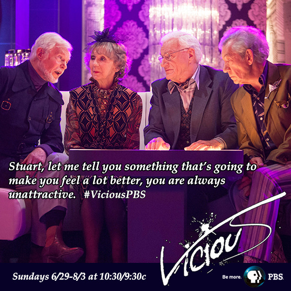 When Ash (Iwan Rheon) gets a new gig as a club promoter, Stuart (Derek Jacobi), Freddie (Ian McKellen) and their friends go to support him.
Will the nightlife get the best of one of their egos? Find out when VICIOUS “Episode 4” premieres Sunday, July...