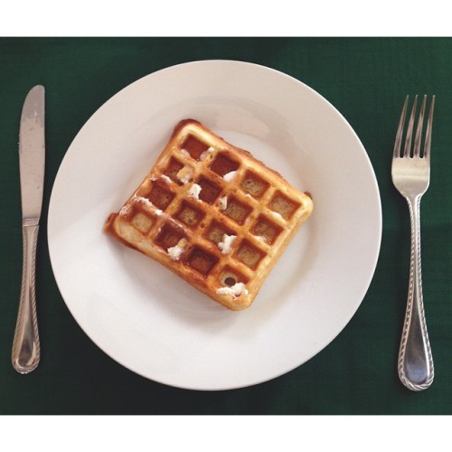breakfast this morning was waffles (made from scratch) with butter and maple syrup (made from tapped
