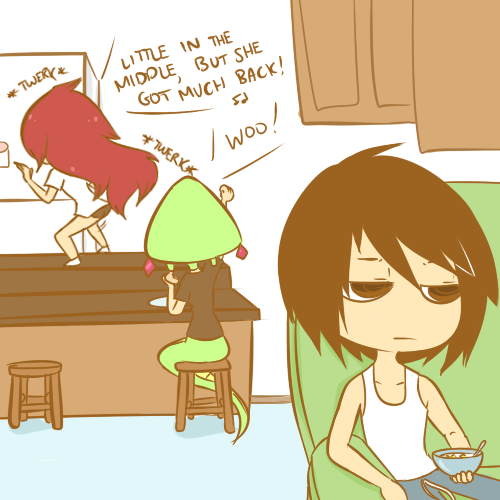 zulidoodles:  [[My friend replaced my entire workout playlist with Anaconda by Nicki Minaj as a prank, but joke’s on him; it inspired me to make this lame comic]]  x3! Cute =p