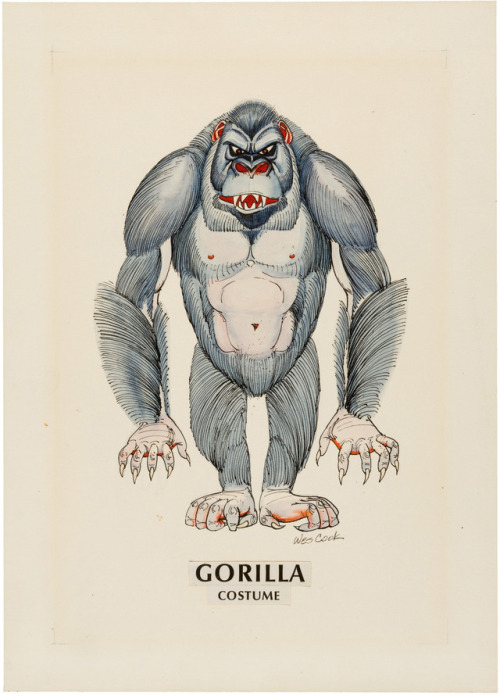 Gorilla costume design by Wes Cook. The design was intended for the Disney theme parks, I think; inf