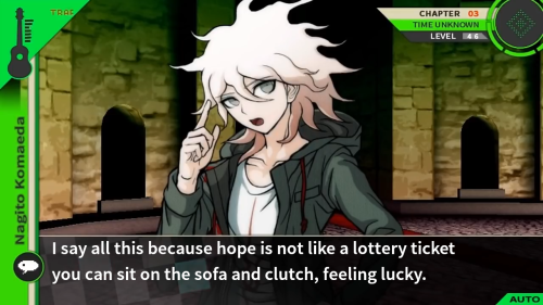 fakedrv3screenshots: Nagito: I say all this because hope is not like a lottery ticket you can sit on