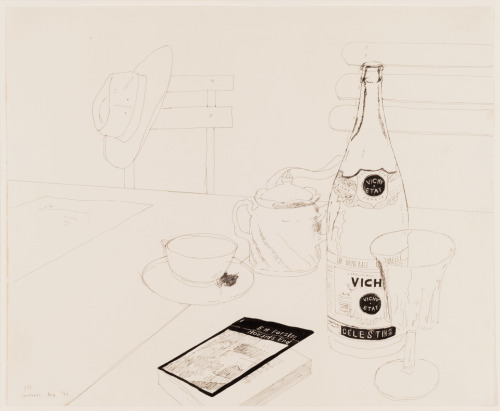 bigandstrong:David Hockney - Vichy Water and ‘Howards End’, Carennac, 1970