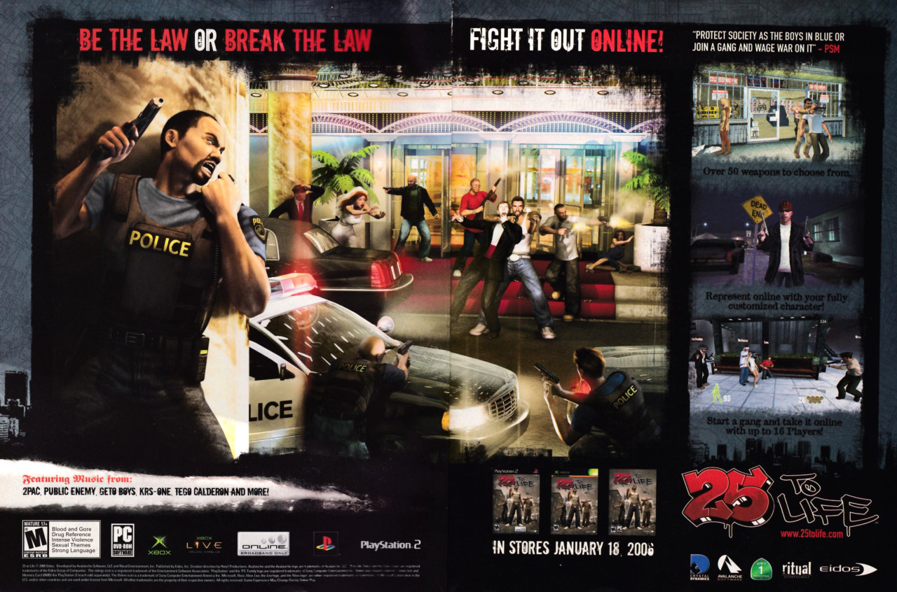 ‘25 to Life - ‘Cop’’[PC / XBOX / PS2] [USA] [MAGAZINE, SPREAD] [2006]
• Electronic Gaming Monthly, February 2006 (#200)
• Break the law or be the law in ‘25 to Life’, another ‘me-too’ clunker from the post-’San Andreas’ trend in gaming! Also, here’s...