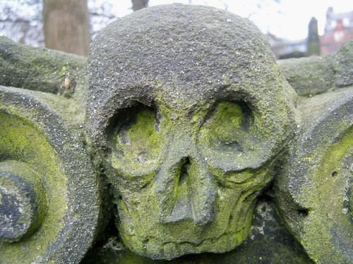 Skulls &amp; skeletons on grave markers in various centrally located Scottish cemeteries.