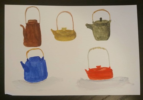 Today I worked on my brush technique by painting rabbits &amp; teapots. First time. Turns out, rabbi