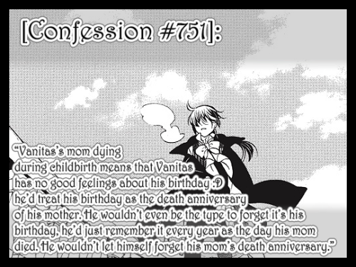 “Vanitas’s mom dying during childbirth means that Vanitas has no good feelings about his birthday :D