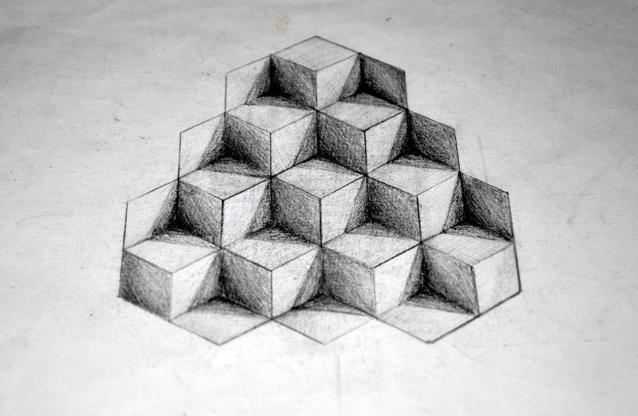 strokesite:  paulstobbsartwork:  A study on cubes using ‘Sacred Geometry’  :)