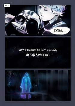 flowersilk:  a little comic about fathers and sons and darkness and light..i just kept imagining what anakin must have thought/felt to see ben do what he did, especially since anakin embraced the light in the end 