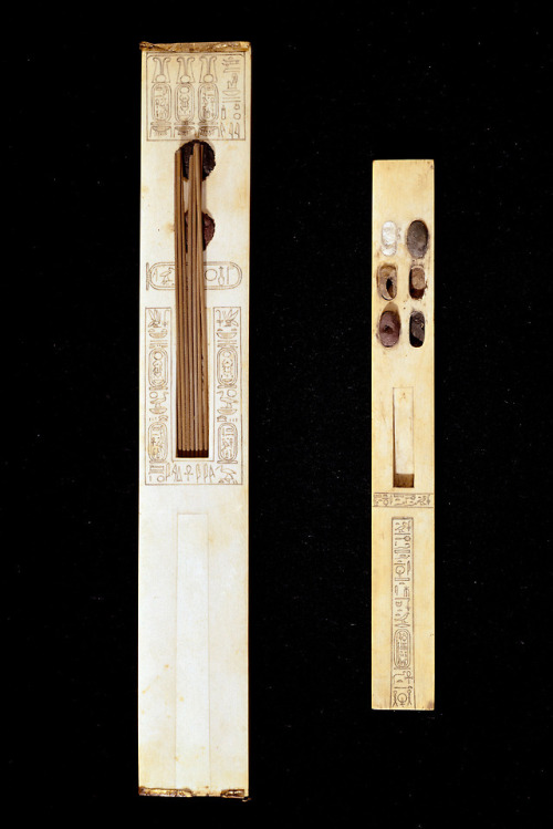 Scribe’s InstrumentsTwo palettesfor writing with reeds (ivory). Part of Tutankhamun’s Treasures. New