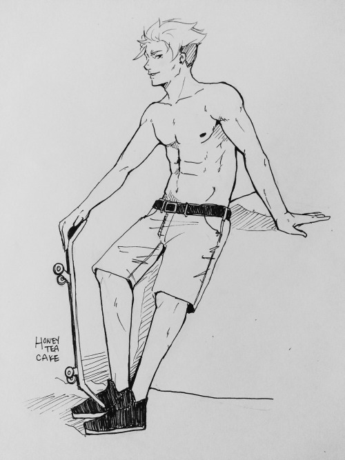 honeyteacake: Beyond late but skaterboi Natsu for @heartoficyflame Shirtless Natsu with an undercut?