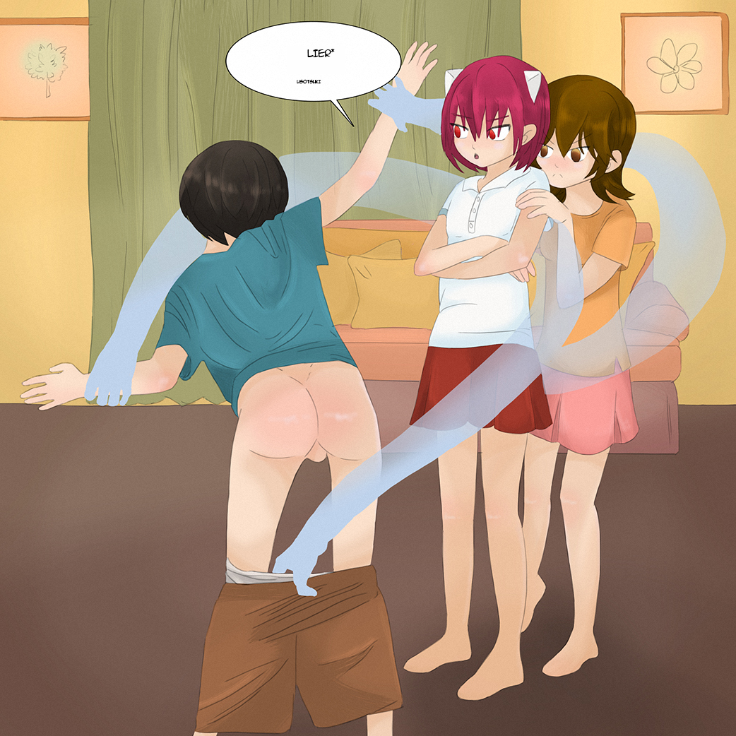 pigolica: Elfen Lied spanking and tickling art. Kouta spanks Lucy, and Lucy spanks