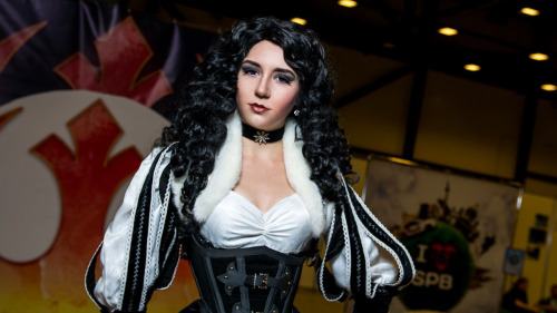 Starcon 2016, Saint Petersburg, Russia.Yennefer from books A.Sapkowski cosplay.Cosplayer, costume de