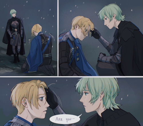 He wonders what Dimitri saw.Byleth walks over to the prince, eyes blank. As he crouches down next to