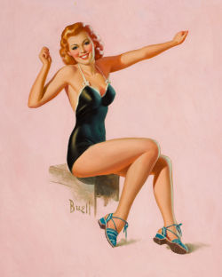 gameraboy:  Seated Redhead in Swimsuit by Al Buell 