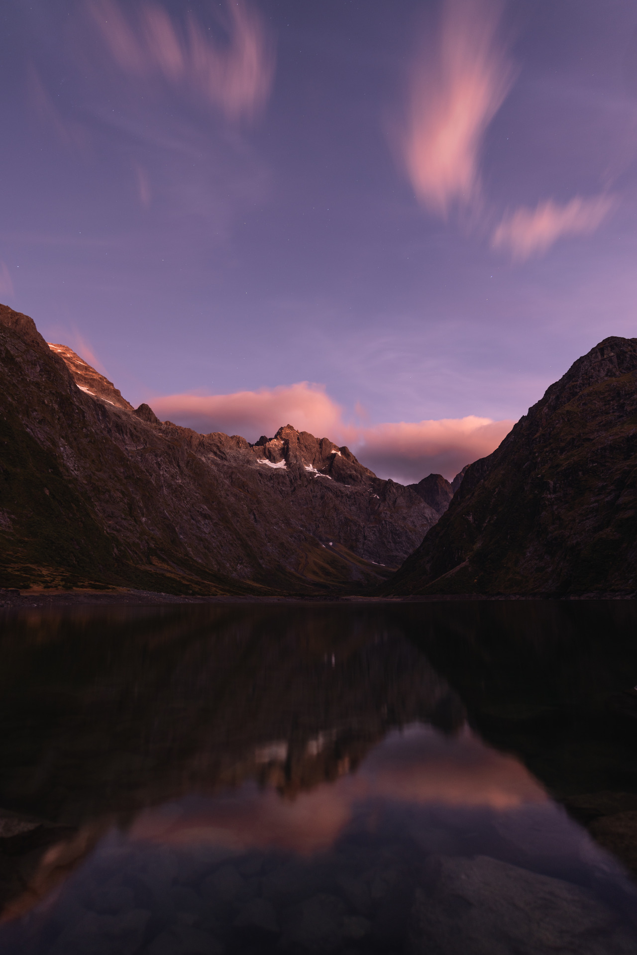 A serene moment just before sunrise. Lake Marian, New Zealand. [OC] [4918X7374] - Author: IIHackit on reddit #nature#travel#landscape#amazing#beautiful
