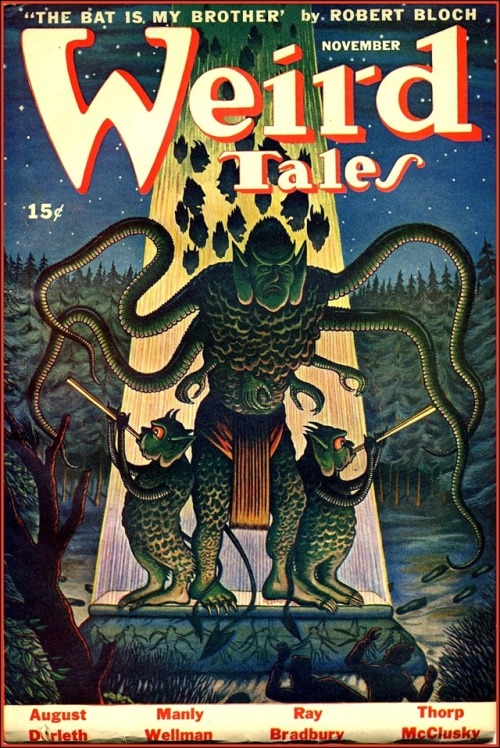 ‪Weird Tales covers from the 1940s/50s by Matt Fox. His work had a distinctive style, reminiscent of