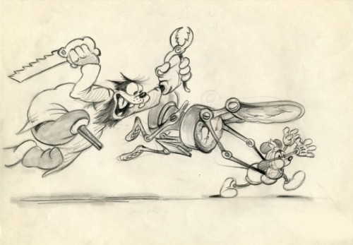 Animation drawing for an unfinished 1938 Mickey Mouse cartoon, Mickey’s Toothache.