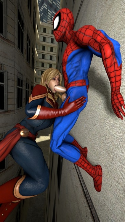 Captain Marvel sucking Spider-Man