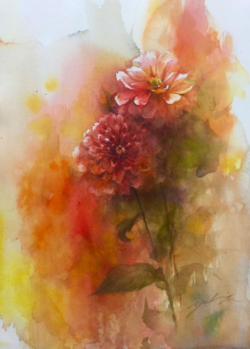 ダリア (Dahlia) Nob.10.2017 watercolor size:333*242mm (F4) paper:water ford white (細目・300g/m2)