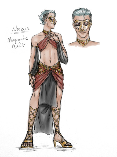 zaro-zairel: ironphoenixart: My apprentice Nereus in their masquerade outfit ✨ Dark, rich colours an