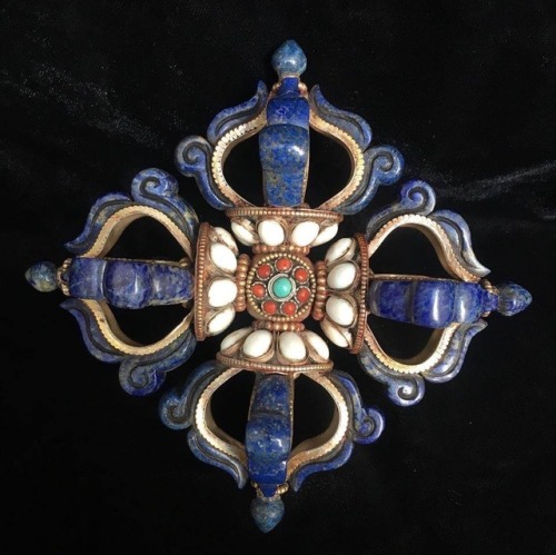 Masterpiece Carved Lapis Sterling Silver Double Vajra For more details, or to purchase, visit: https