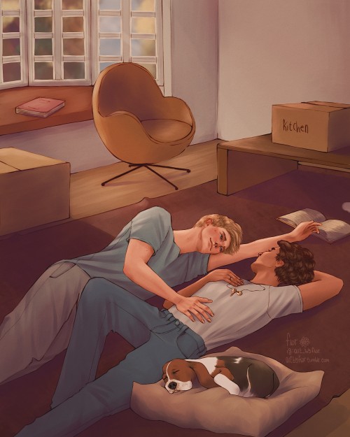 artbyflor:“I need to tell you something,” Henry says, breathless, when Alex pulls back. “I bought us a brownstone. In Brooklyn.” (…) And for a fraction of a second, a whole crystallized life flashes into view…“Alex and Henry (and David)