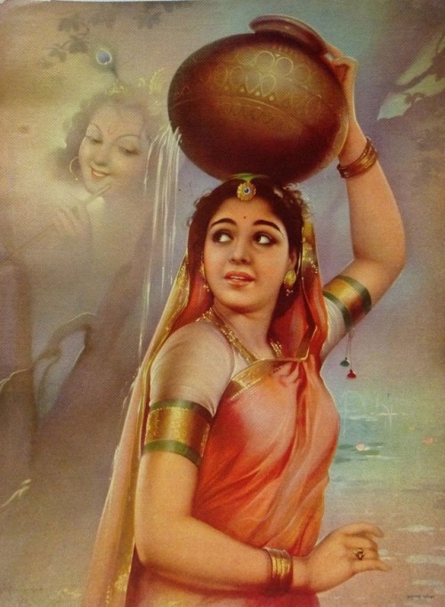 Krishna and Gopi (Radha?) vintage print