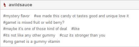 A few posts ago I asked in the tags what flavor of gummy Garnet would be. The answer may shock youOr it may not shock you. The overall winner in terms of votes was black cherry, followed by cola and regular cherry. Thanks to everyone who voted. Since