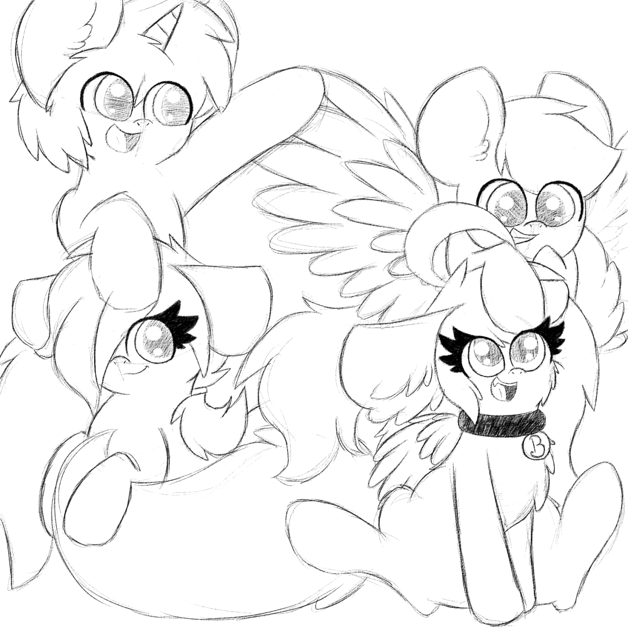 askbreejetpaw:  Colored Sketch from the stream, including 3 ponies who sent refs