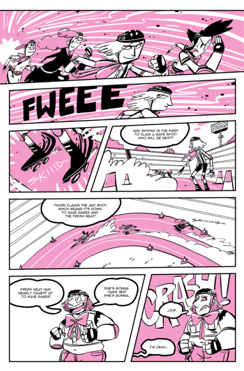 If you haven’t been reading my roller derby magical girl comic, here’s just a bit of wha