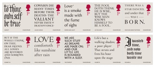 shakespearesglobeblog: Shakespeare on a stamp Today Royal Mail has launched a set of stamps marking 