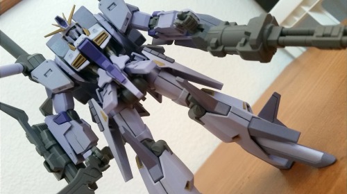 yonathins-shelf:  HGUC 1/144   Z³  (called: Zeta Gundam Cubed)  This is a kitbash of 3 different Zeta-type gunpla - Lightning Zeta Gundam, ZII, and ZZ Gundam. After I put everything together I took like a 5 month hiatus and shelved it. Two weeks ago,