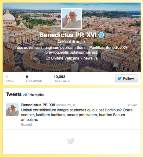 et-haec:Pope Benedict XVI (@Pontifex_ln) tweets in Latin. English (as tweeted by @Pontifex