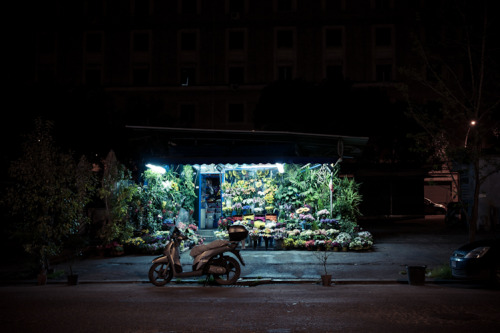 arpeggia:  Paolo Fusco - Fiori 24h Artist’s statement: “Hardly anything is open 24h in Rome: a few bars, a few stores, self service gas stations and flower kiosks, a lot of flower kiosks. You can find them everywhere in the city and they never