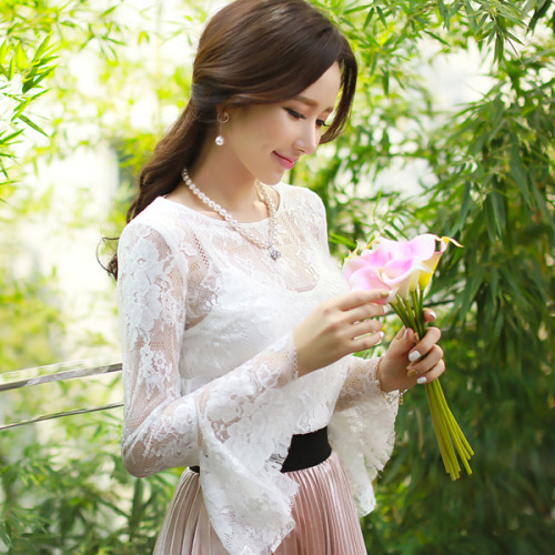 Look feminine in this beautiful see-through lace blouse!goo.gl/HxalMR