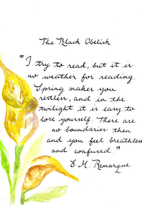 read-it-in-a-book: E. M. Remarque - The Black Obelisk“I try to read, but it is no weather for 