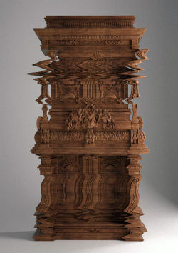     Hand-carved ‘glitch’ furniture made from wood.    